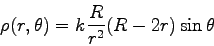 \begin{displaymath}
\rho (r,\theta) = k\frac{R}{r^2} (R-2r)\sin\theta
\end{displaymath}
