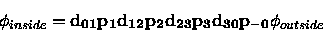 \begin{displaymath}\phi_{inside} = {\bf d_{01} p_1 d_{12} p_2 d_{23} p_3 d_{30} p_{-0}}
\phi_{outside}
\end{displaymath}