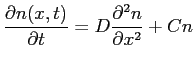 $\displaystyle \frac{\partial n(x,t)}{\partial t} = D\frac{\partial^2 n}{\partial x^2} + Cn
$
