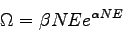 \begin{displaymath}
\Omega = \beta N E e^{\alpha N E}
\end{displaymath}