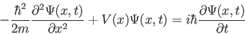 \begin{displaymath}
-\frac{\hbar^2}{2m}\frac{\partial^2 \Psi(x,t)}{\partial x^2} + V(x)\Psi(x,t) = i \hbar \frac{\partial \Psi(x,t)}{\partial t}
\end{displaymath}