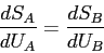 \begin{displaymath}
\frac{dS_A}{dU_A} = \frac{dS_B}{dU_B}
\end{displaymath}