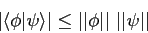 \begin{displaymath}
\vert\langle \phi \vert \psi \rangle \vert \leq \vert\vert\phi \vert\vert ~ \vert\vert\psi \vert\vert
\end{displaymath}